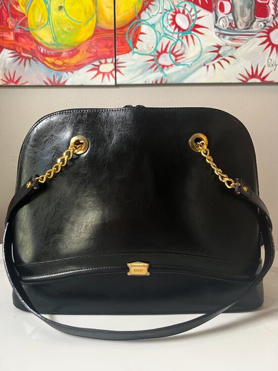 Bally Handbags - Bally Black Leather Dome Gold Chain Vintage Shoulder Bag